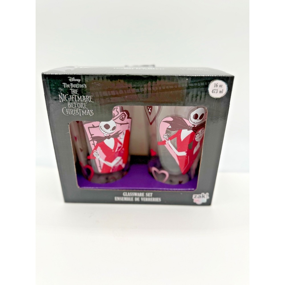 Zak Disney Nightmare Before Christmas Jack Sallyโ 16 oz Glass Set New In Box